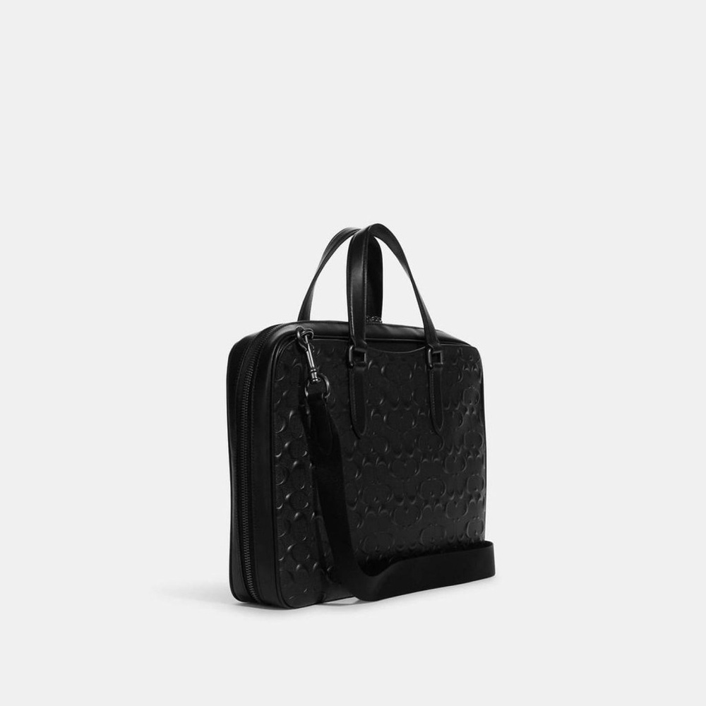 Coach Graham Slim Brief In Black Signature Leather - Picture 3 of 9